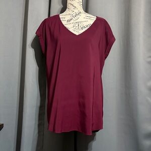 Express Draped V-Neck Short Sleeve Tunic - Burgundy